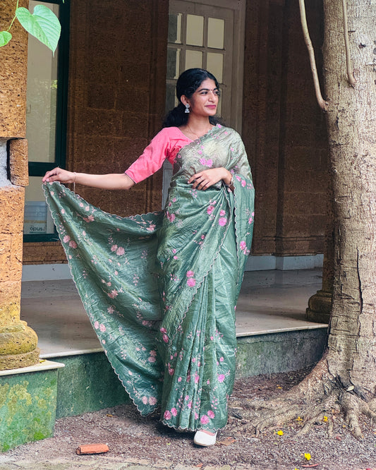 Embroidered Viscose Shimmer Organza Saree