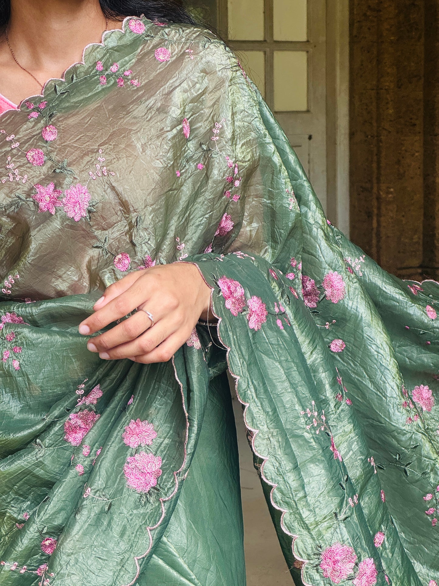 Embroidered Viscose Shimmer Organza Saree