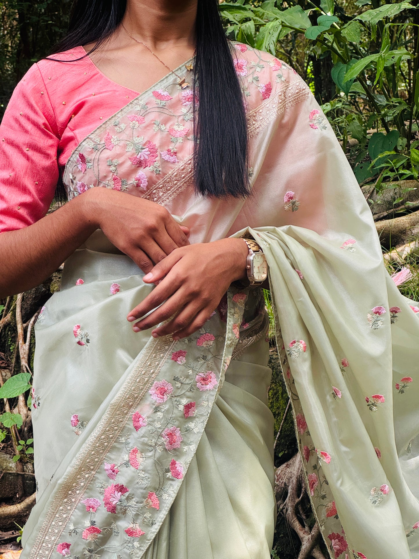 Embroidered Viscose Organza Tissue Saree