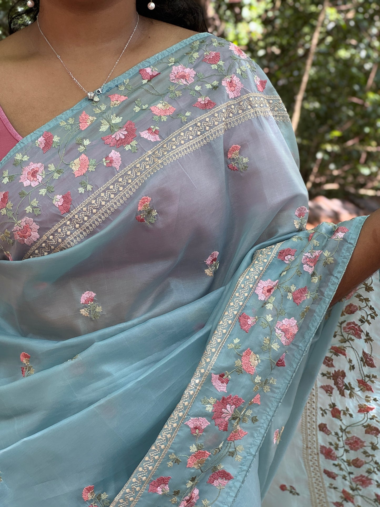 Embroidered Viscose Organza Tissue Saree