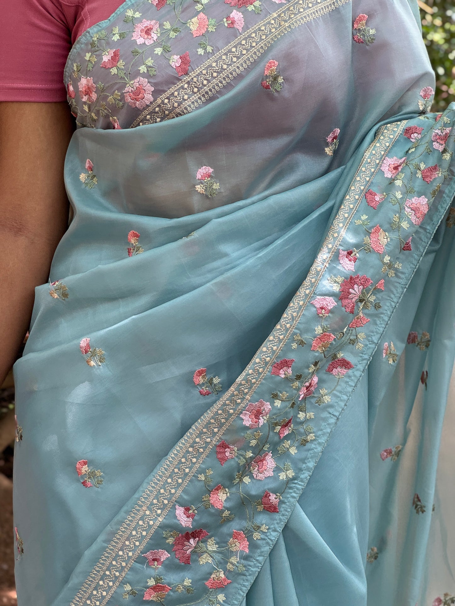 Embroidered Viscose Organza Tissue Saree