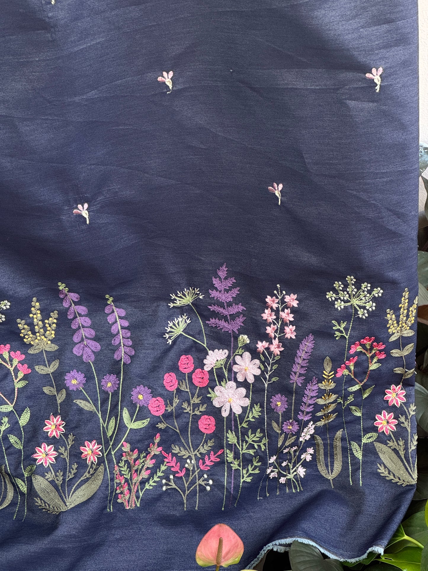 Border Embroidered Denim fabric