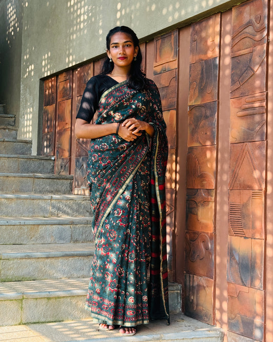 Block printed Maheswari Chanderi Saree