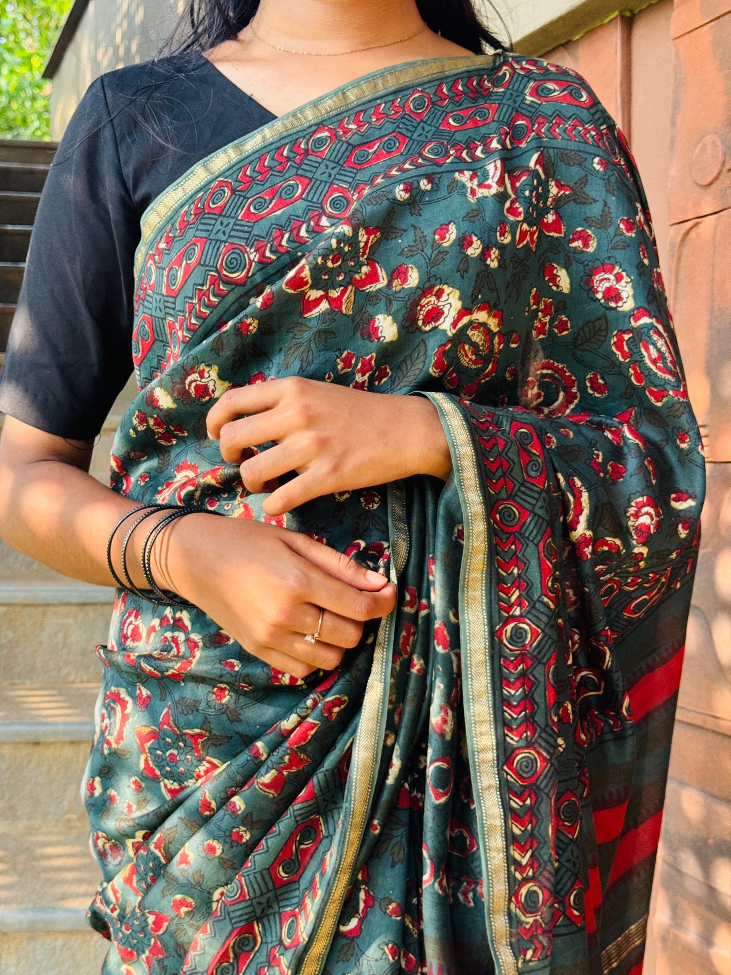 Block printed Maheswari Chanderi Saree