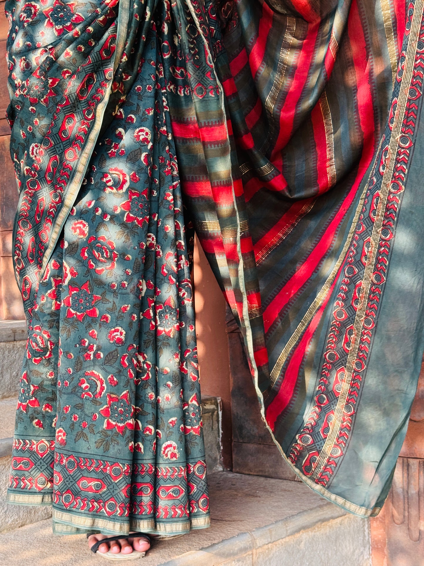 Block printed Maheswari Chanderi Saree