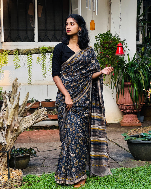 Block printed Maheswari Chanderi Saree