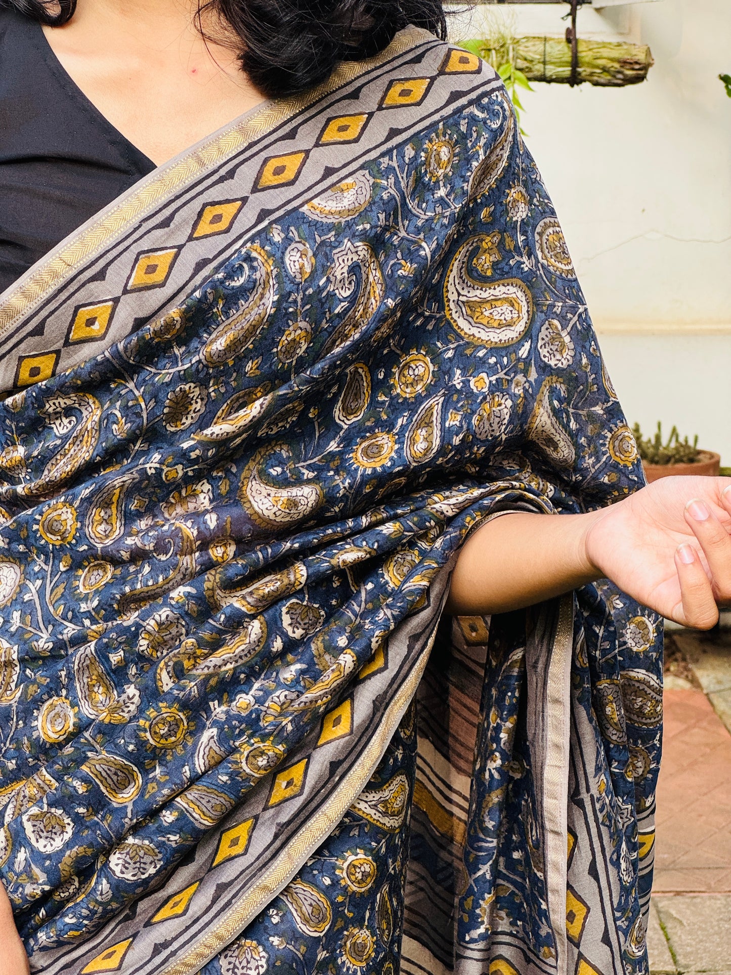 Block printed Maheswari Chanderi Saree