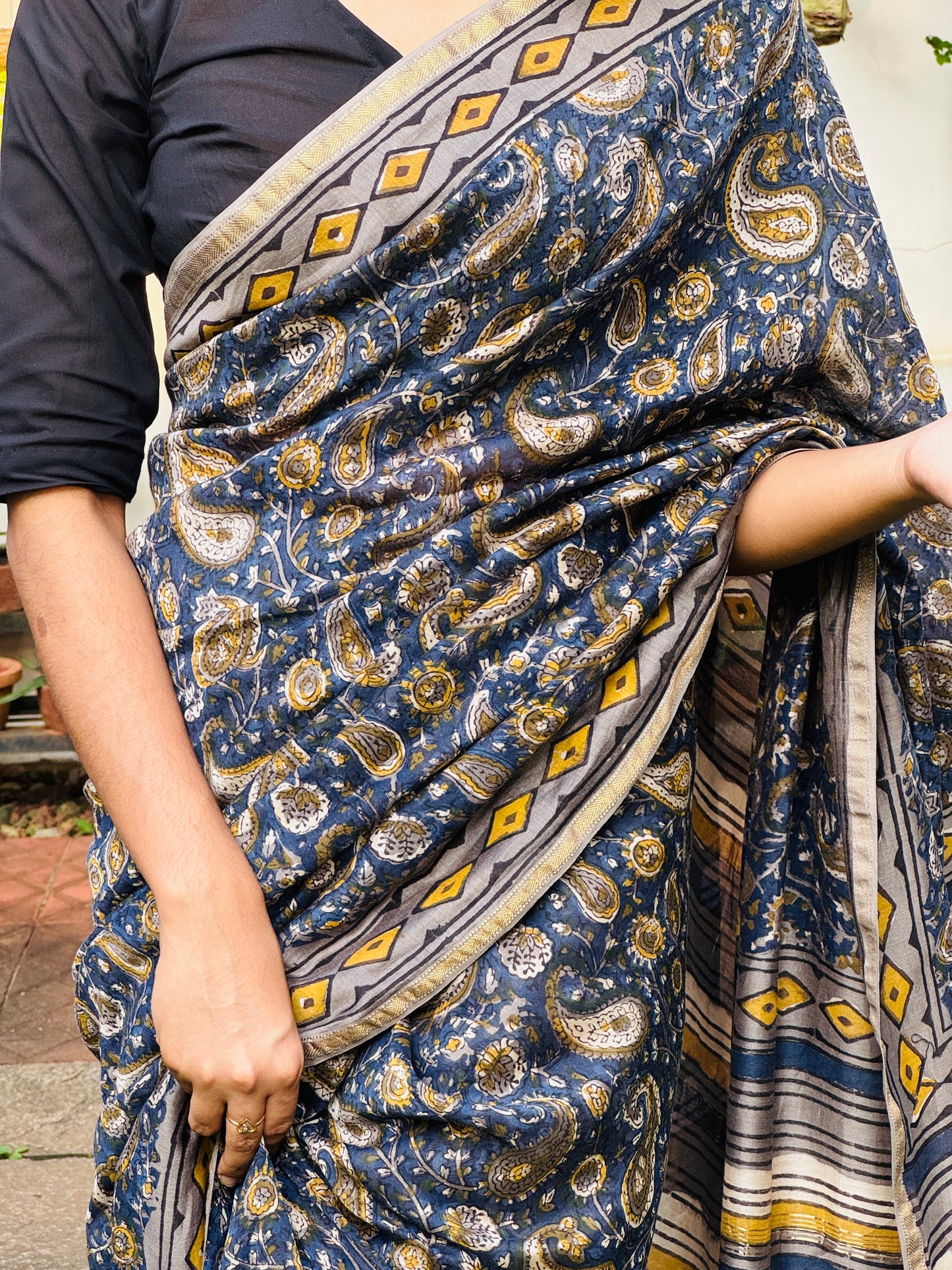 Block printed Maheswari Chanderi Saree