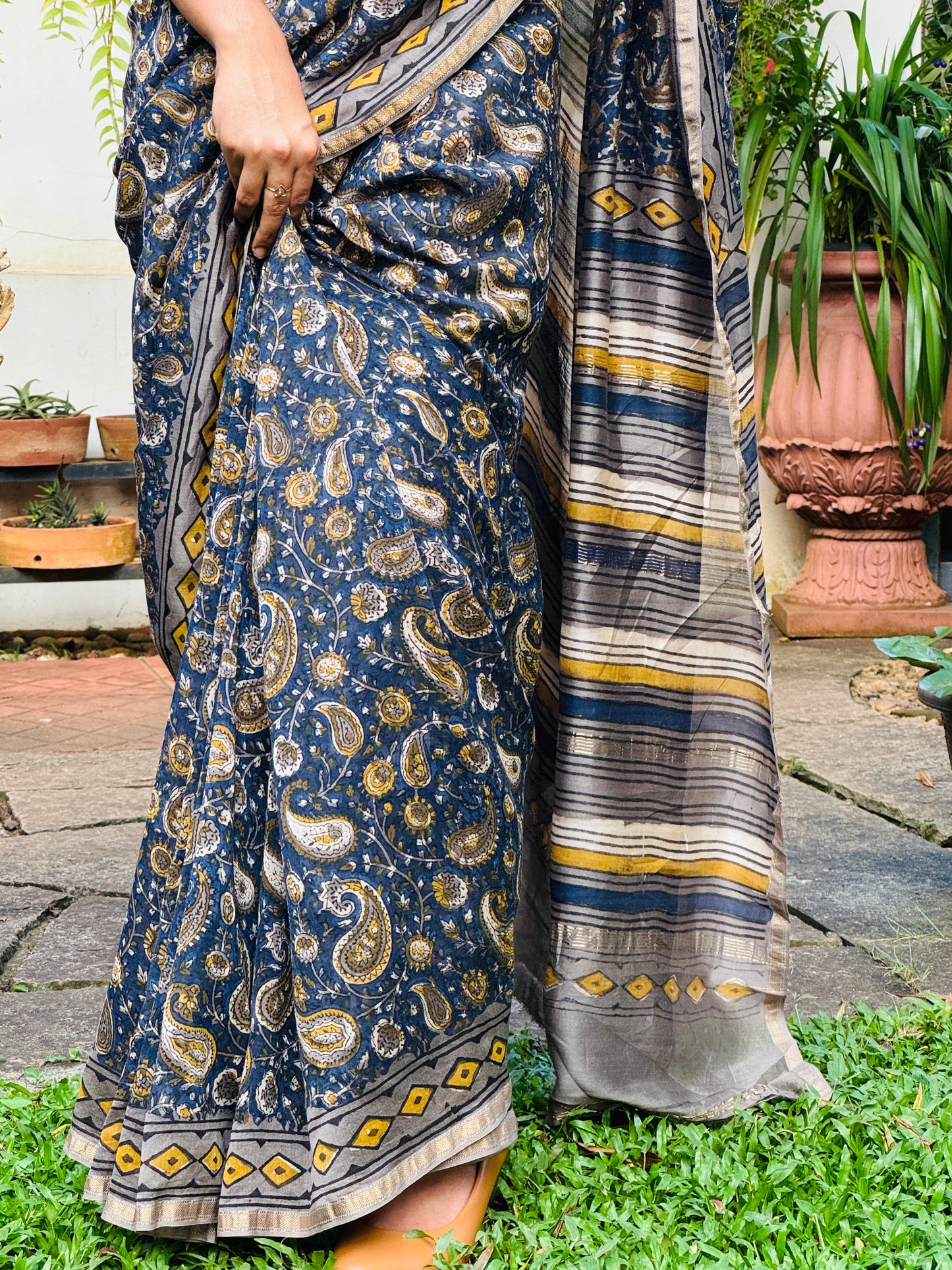 Block printed Maheswari Chanderi Saree