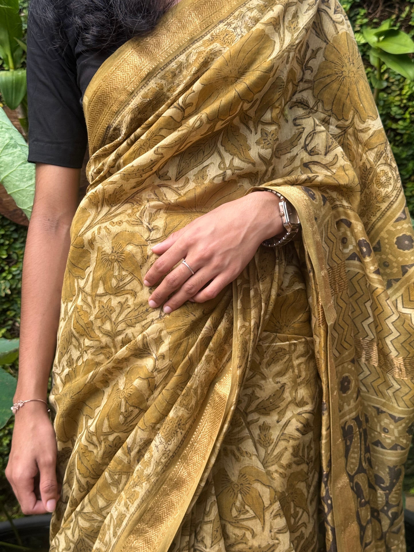 Block printed Maheswari Chanderi Saree