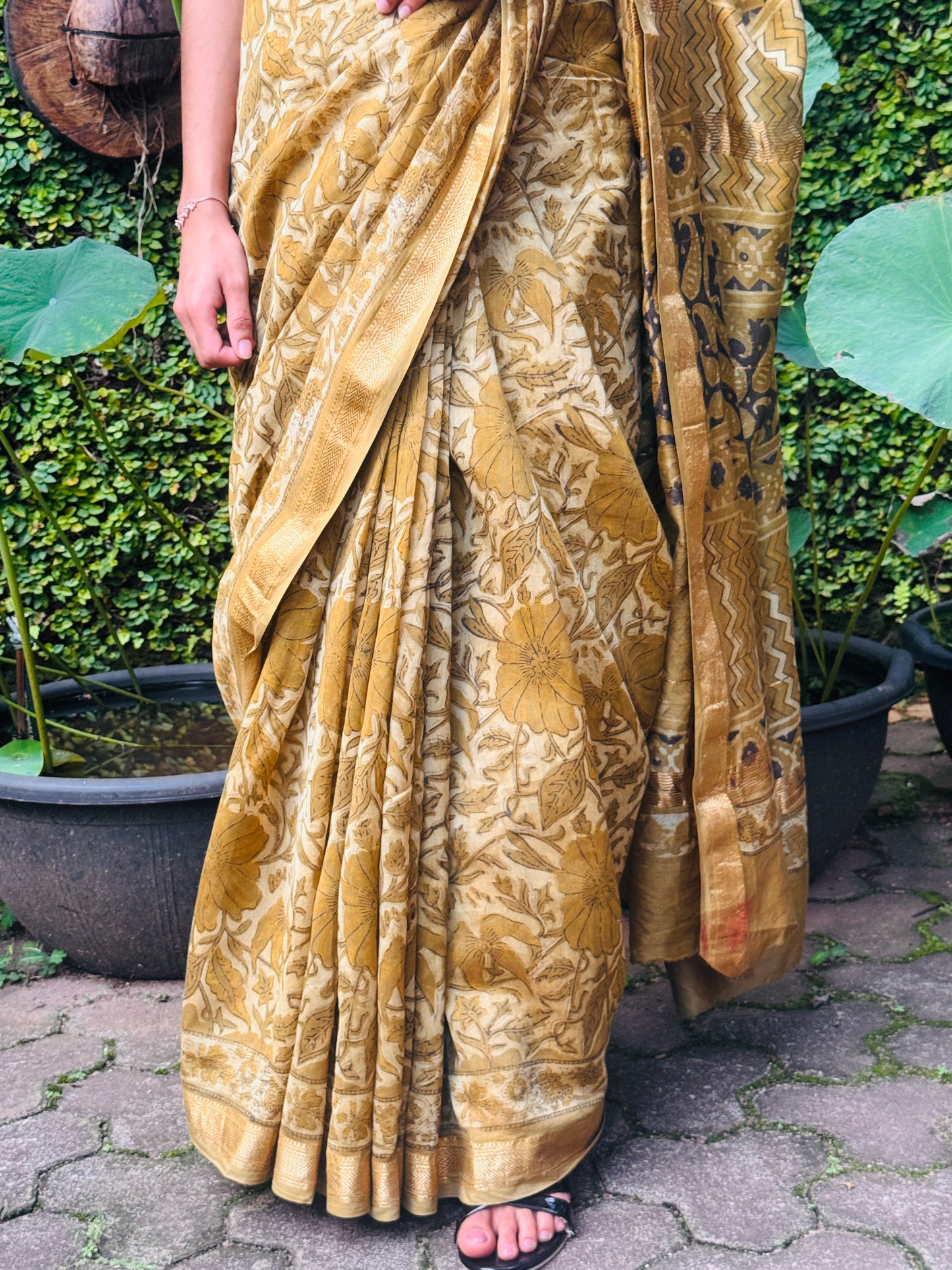 Block printed Maheswari Chanderi Saree