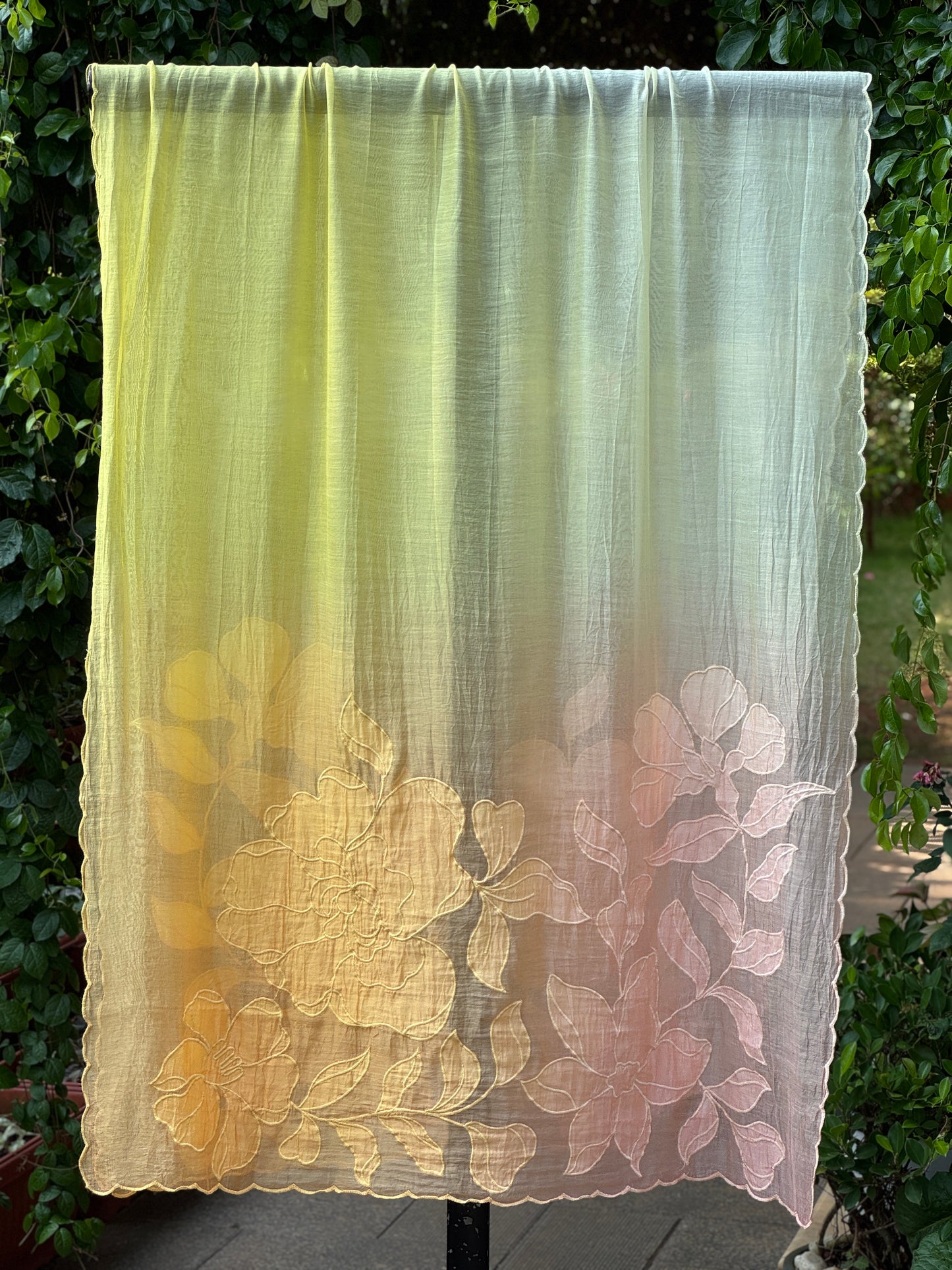 Applique Embroidered 4D Banarasi Silk Chanderi Dupatta