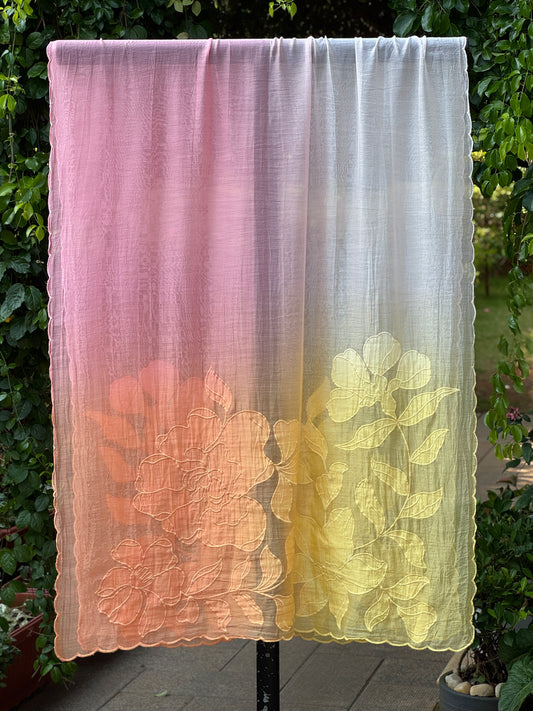 Applique Embroidered 4D Banarasi Silk Chanderi Dupatta