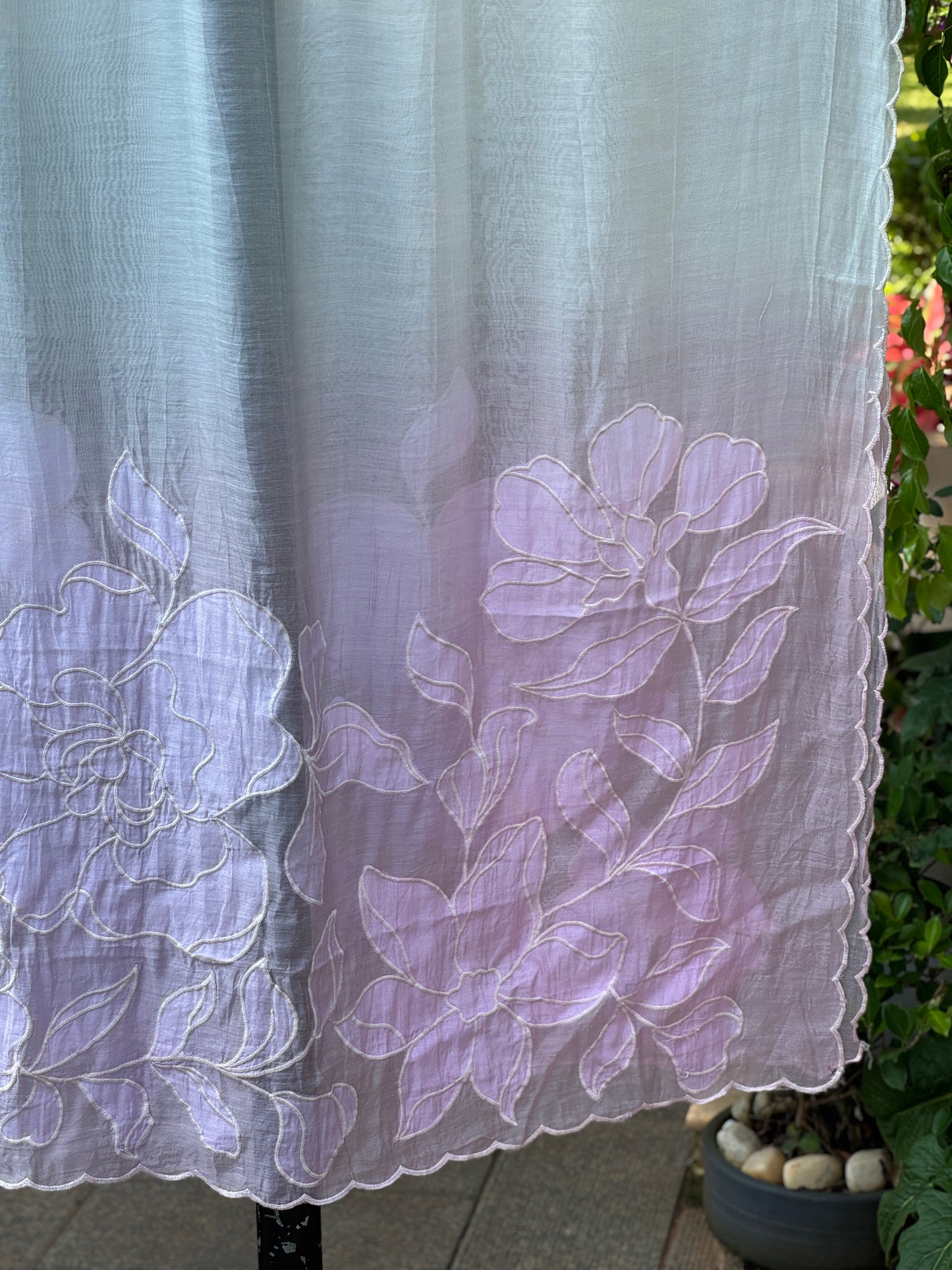 Applique Embroidered 4D Banarasi Silk Chanderi Dupatta