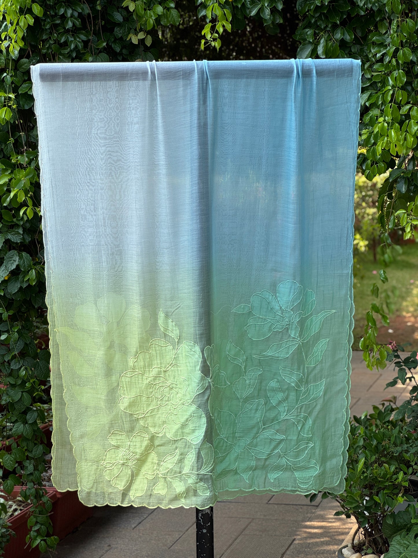 Applique Embroidered 4D Banarasi Silk Chanderi Dupatta