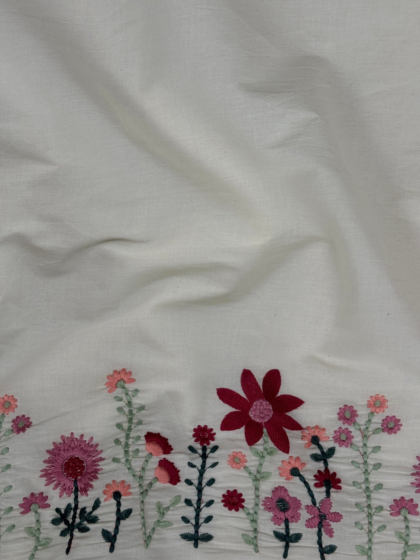 Border Embroidered Kora Cotton Fabric