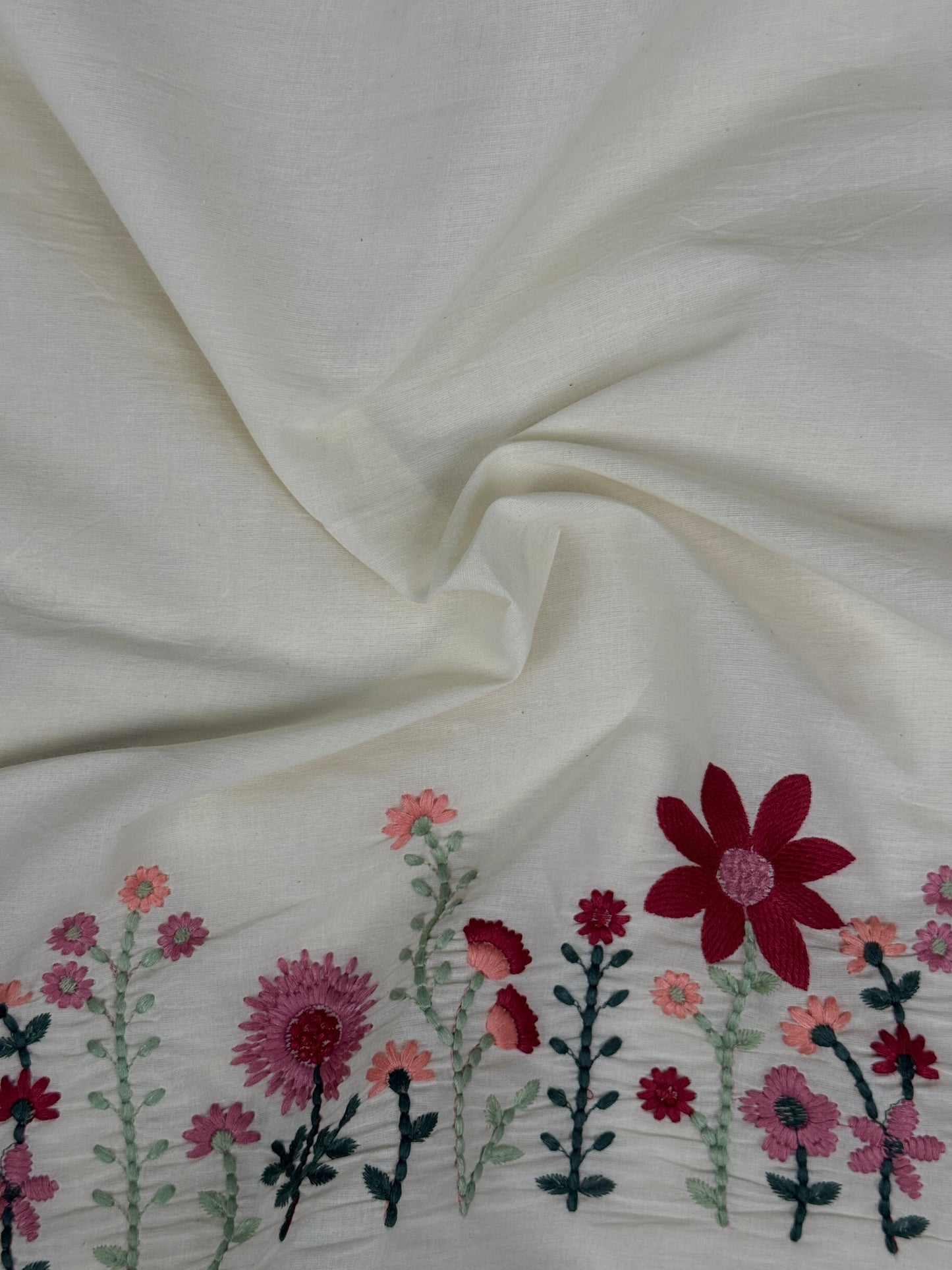 Border Embroidered Kora Cotton Fabric