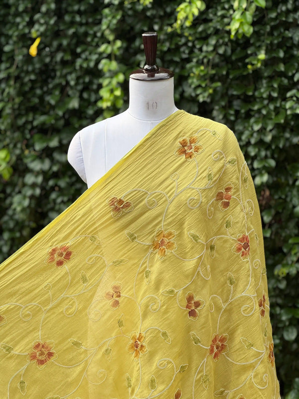 Embroidered - Brush painted 40gm Banarasi Chanderi Fabric