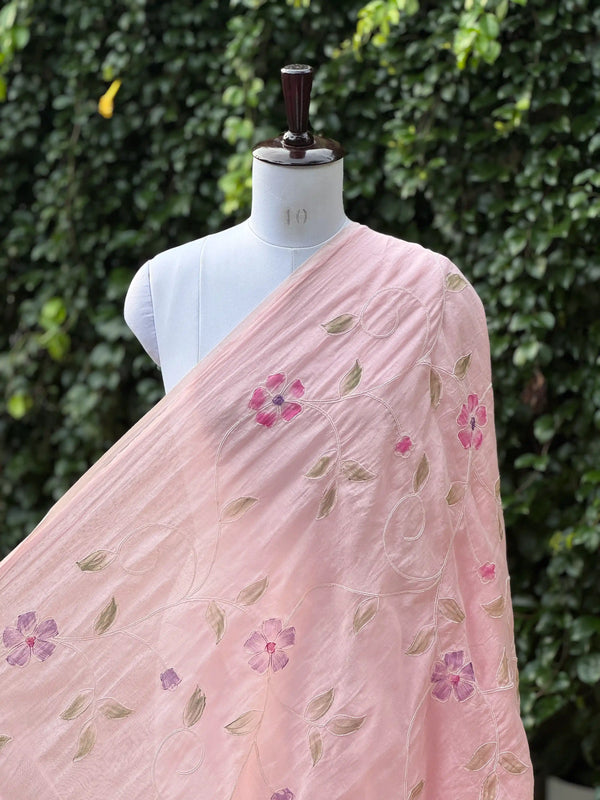 Embroidered - Brush painted 40gm Banarasi Chanderi Fabric