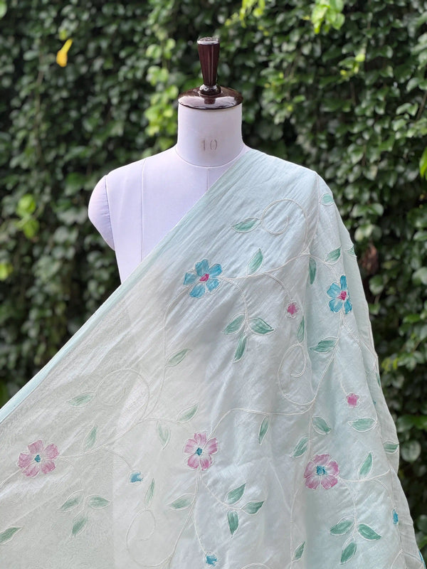 Embroidered - Brush painted 40gm Banarasi Chanderi Fabric