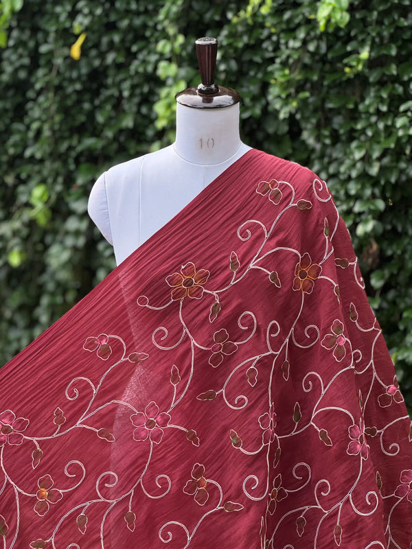 Embroidered - Brush painted 40gm Banarasi Chanderi Fabric