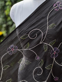 Embroidered - Brush painted 40gm Banarasi Chanderi Fabric