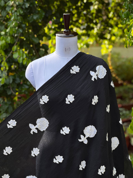 Applique Embroidered 40gm Banarasi Chanderi Fabric