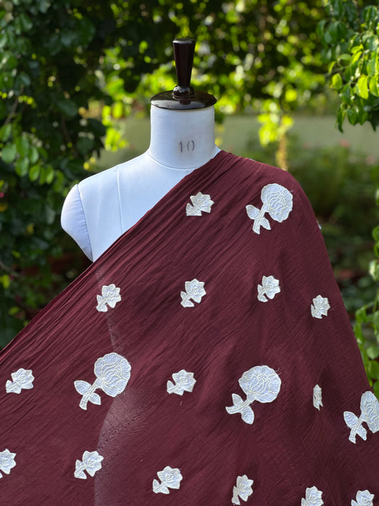 Applique Embroidered 40gm Banarasi Chanderi Fabric