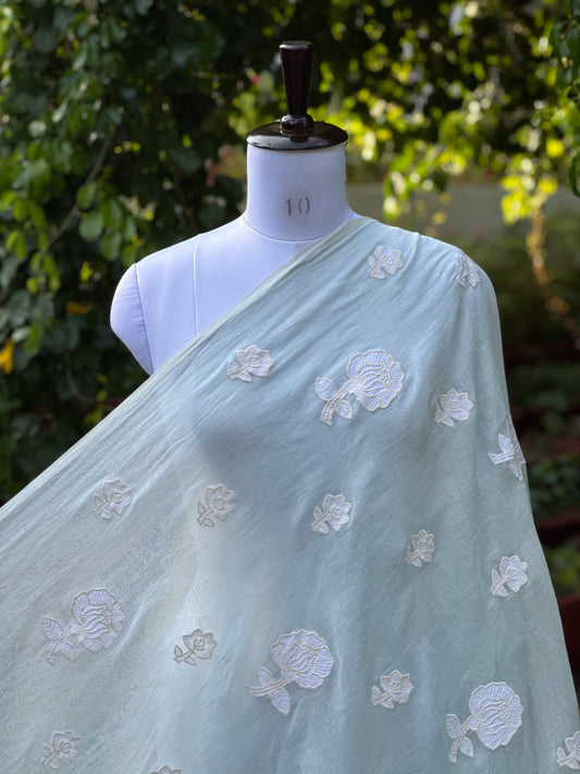 Applique Embroidered 40gm Banarasi Chanderi Fabric