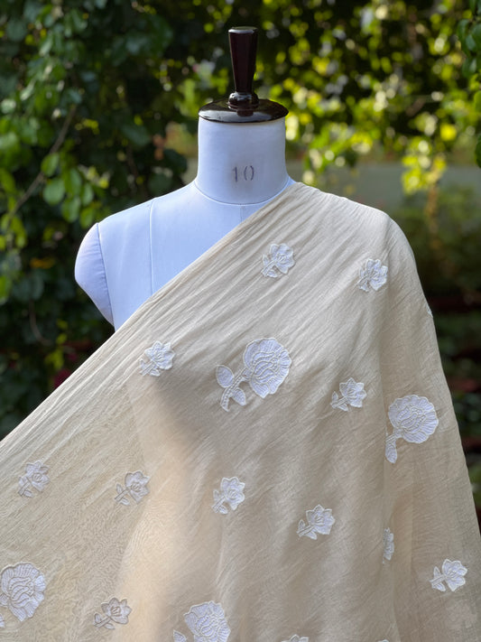 Applique Embroidered 40gm Banarasi Chanderi Fabric