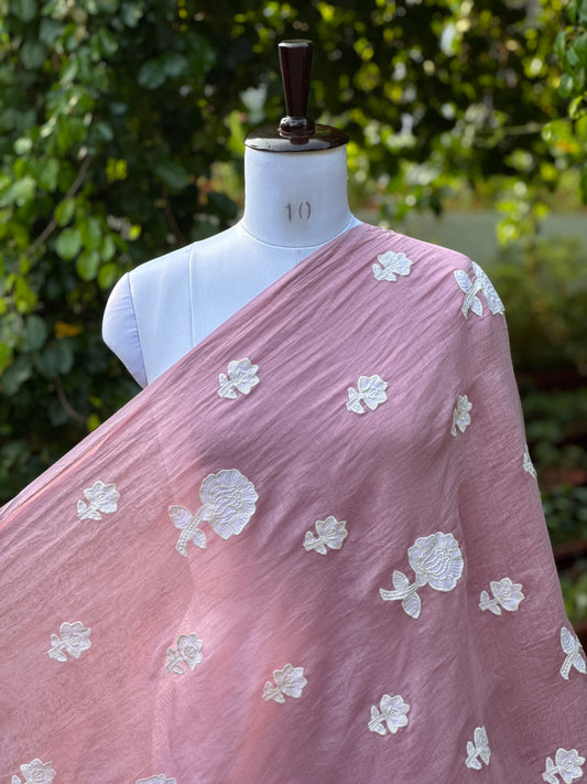 Applique Embroidered 40gm Banarasi Chanderi Fabric