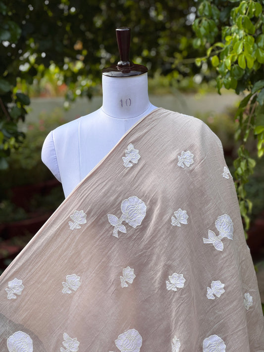 Applique Embroidered 40gm Banarasi Chanderi Fabric