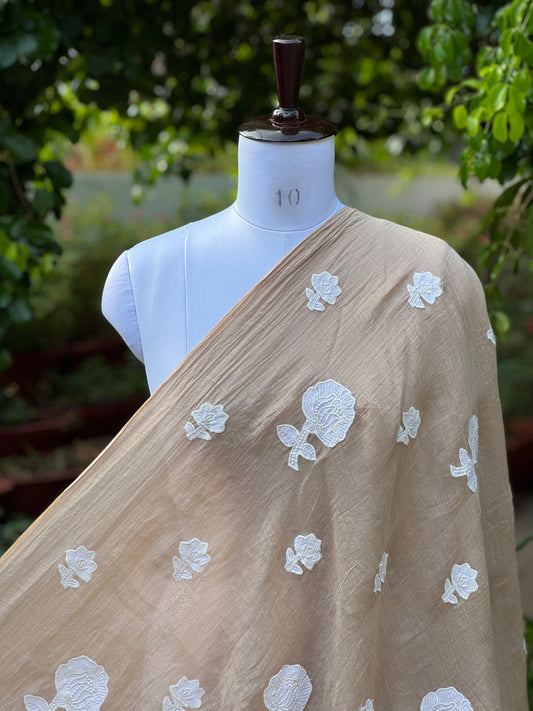 Applique Embroidered 40gm Banarasi Chanderi Fabric