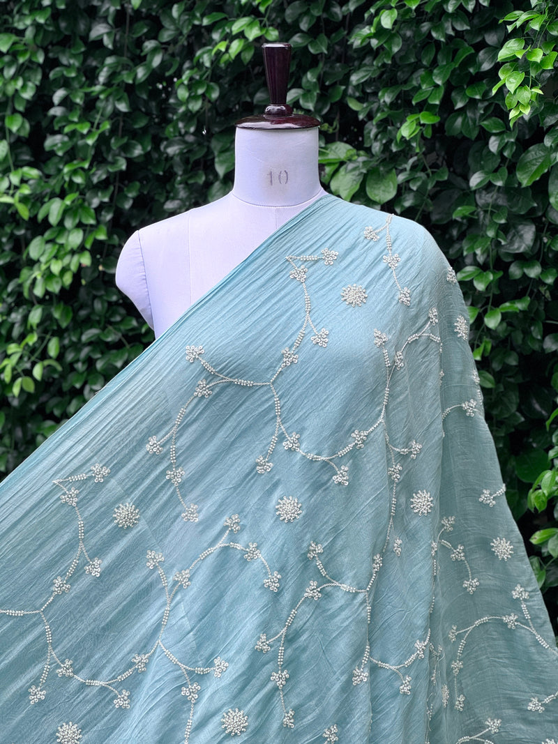 Pearl Embroidered 40gm Banarasi Chanderi Fabrics