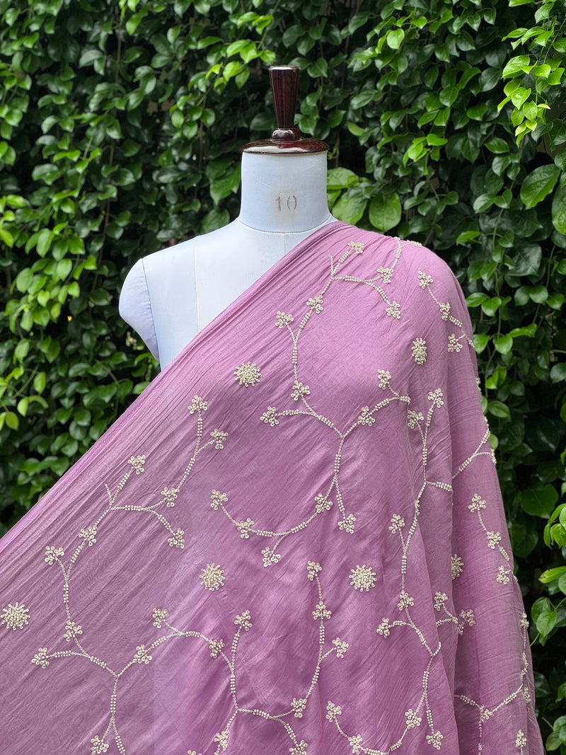Pearl Embroidered 40gm Banarasi Chanderi Fabrics
