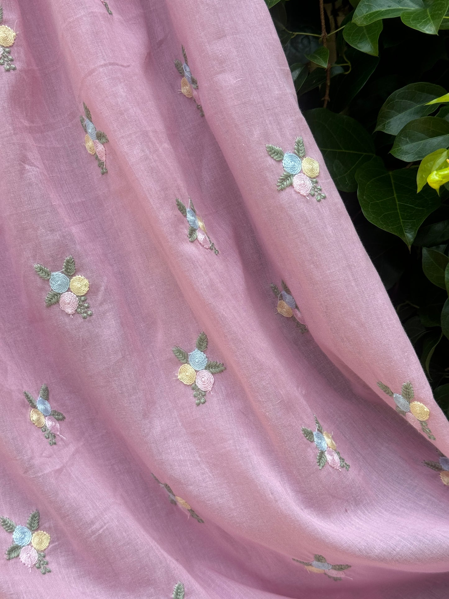 Embroidered Mul Chanderi fabric