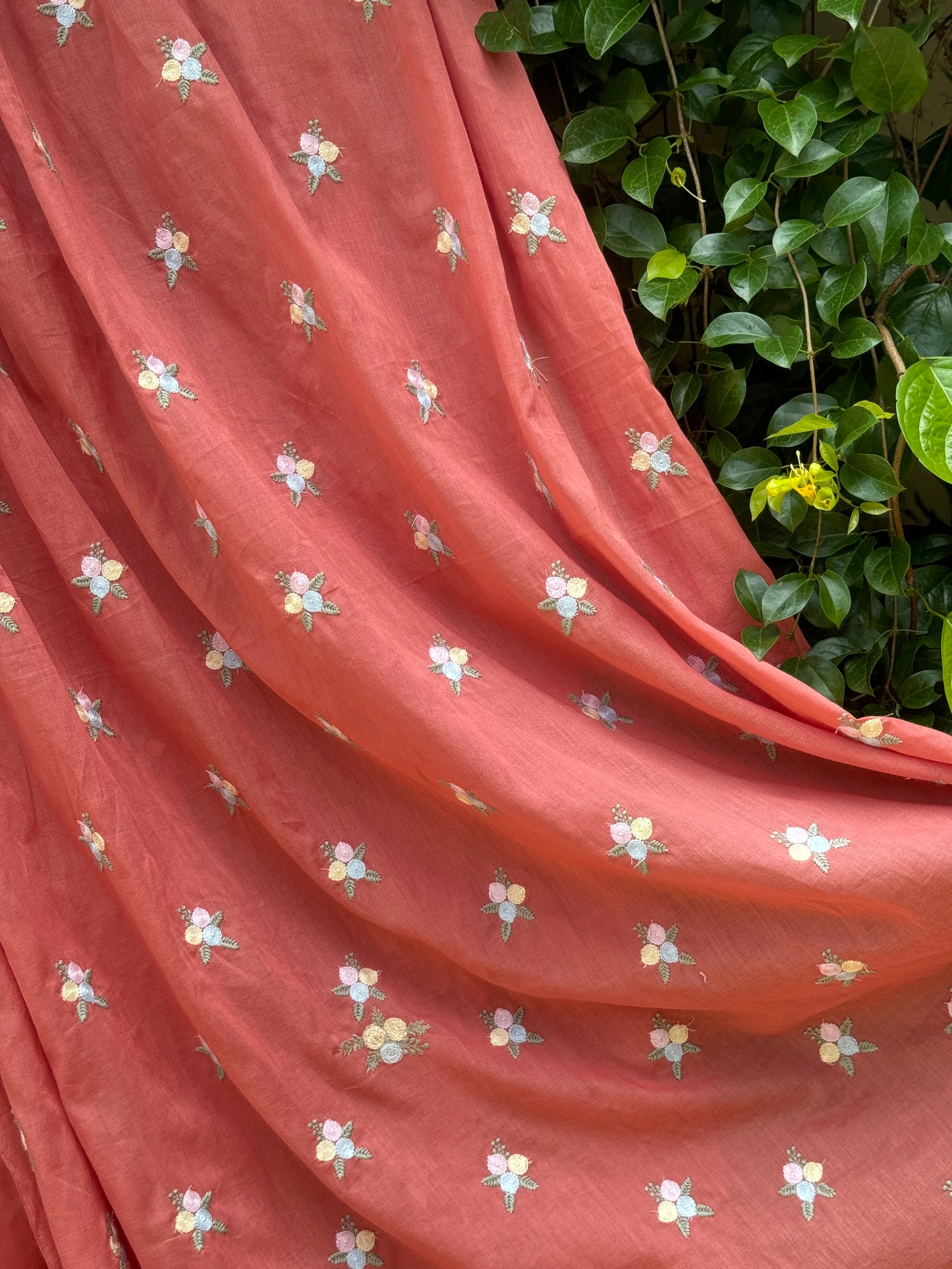 Embroidered Mul Chanderi fabric