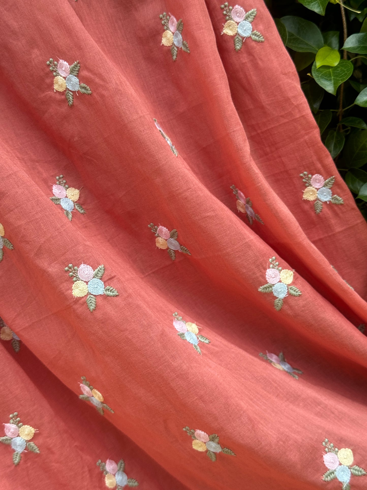 Embroidered Mul Chanderi fabric