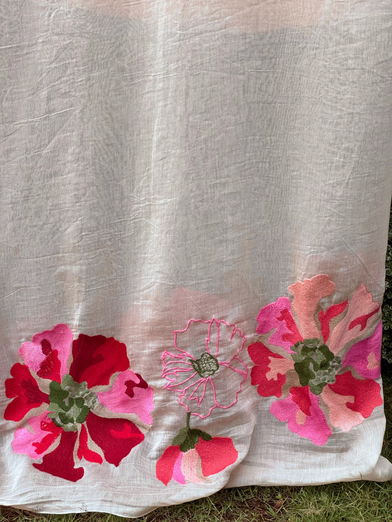 Border Embroidered 40 gm Banarasi Chanderi Fabric