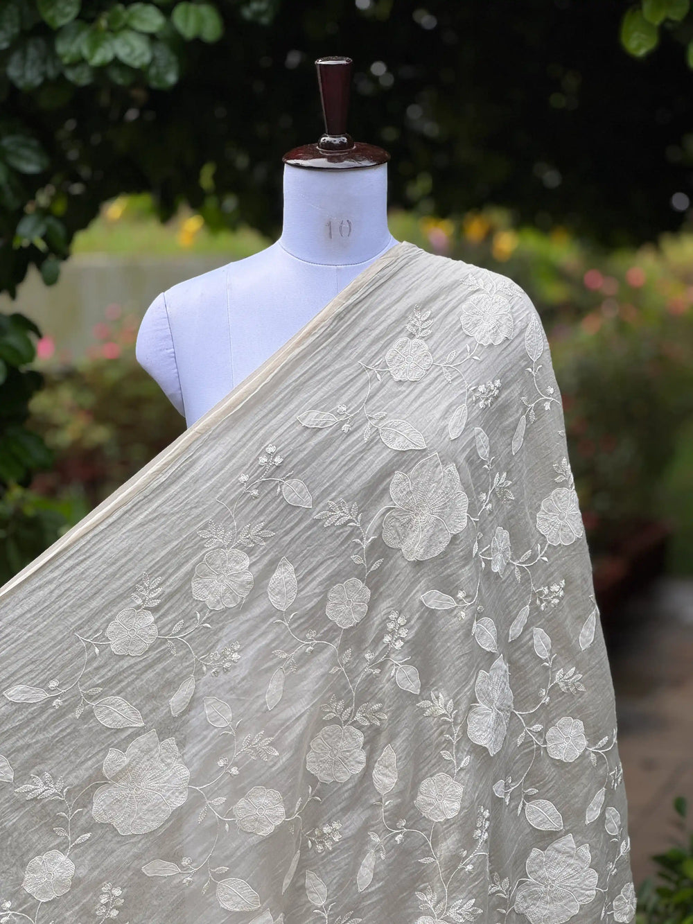 Applique Embroidered 40gm Banarasi Chanderi Fabric