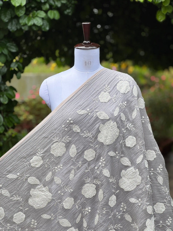 Applique Embroidered 40gm Banarasi Chanderi Fabric