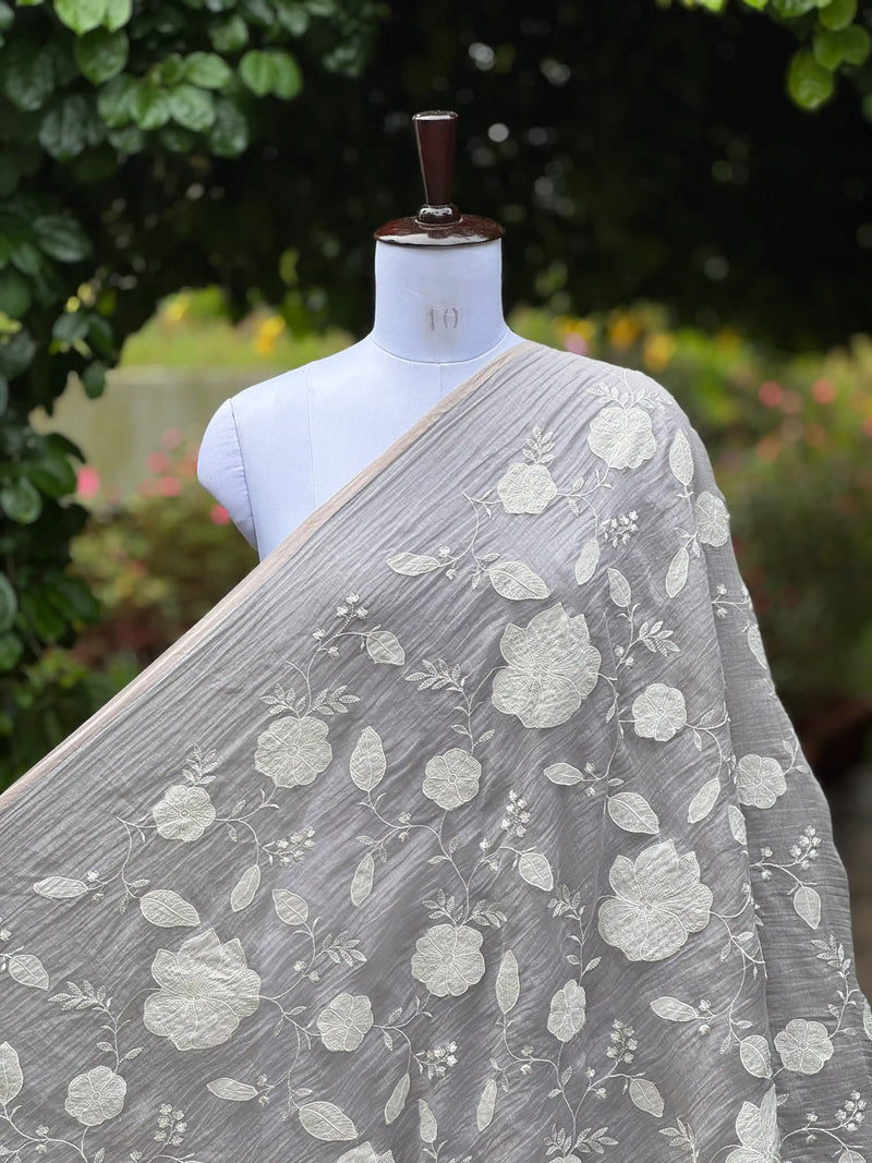 Applique Embroidered 40gm Banarasi Chanderi Fabric
