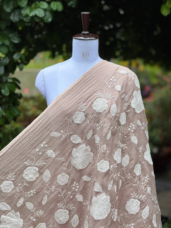 Applique Embroidered 40gm Banarasi Chanderi Fabric