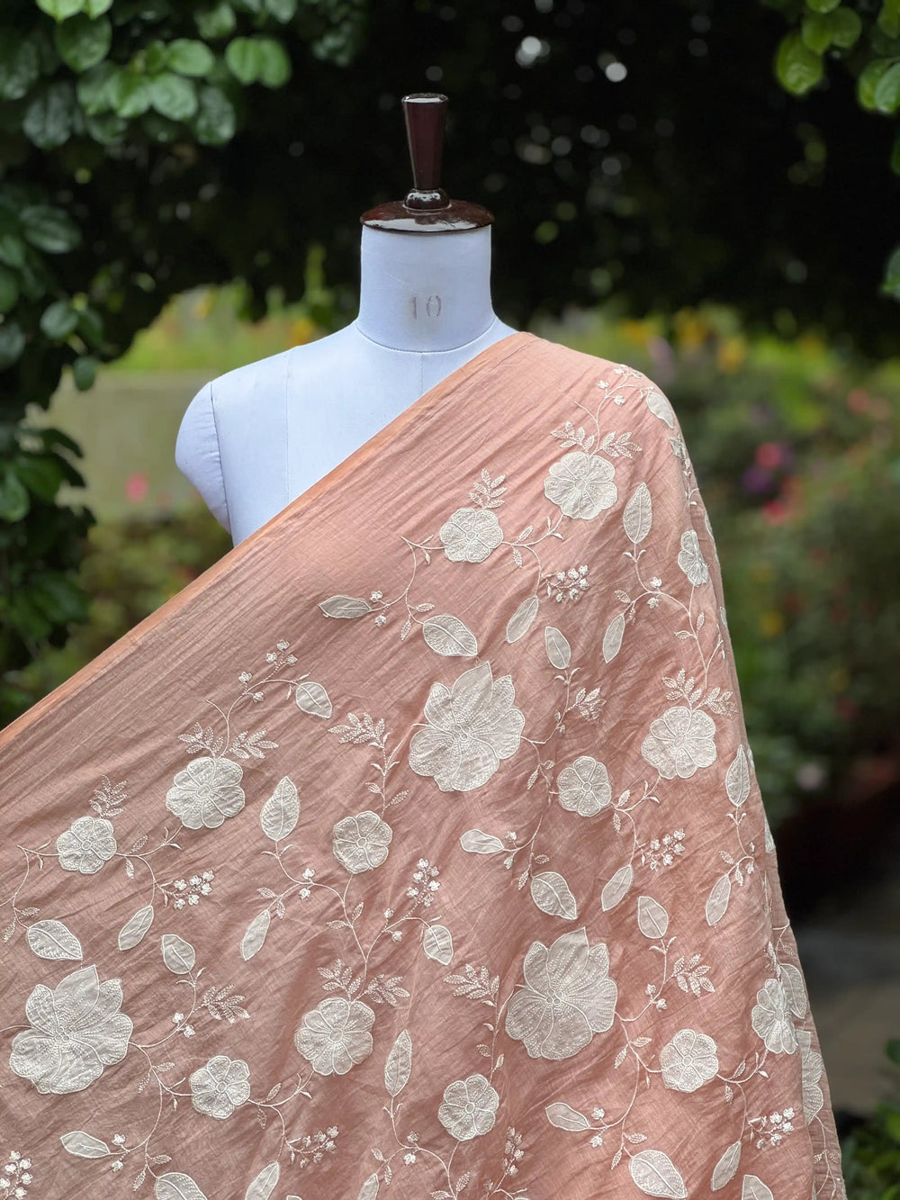 Applique Embroidered 40gm Banarasi Chanderi Fabric