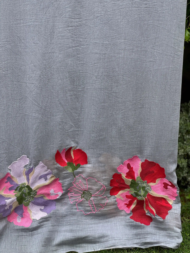 Border Embroidered 40 gm Banarasi Chanderi Fabric