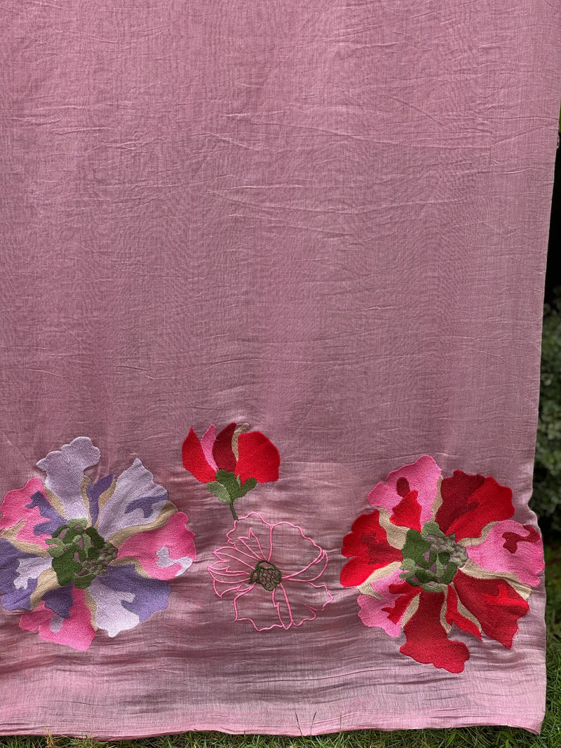 Border Embroidered 40 gm Banarasi Chanderi Fabric