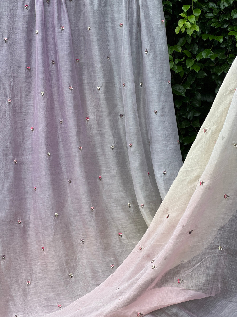 Pearl Embroidered 4D Banarasi Silk Chanderi Fabric