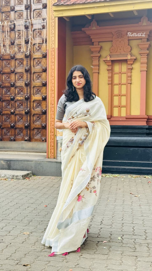 Hand Painted Cotton Set Saree