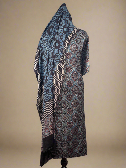 Sequins Embroidered Ajrak Salwar Suit