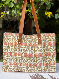 Block Printed Quilted Cotton Tote Bag